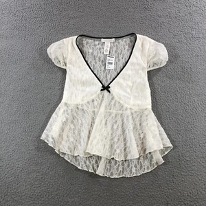 full tilt babydoll top shirt womens XS White laced summer bow 1 - Picture 1 of 9