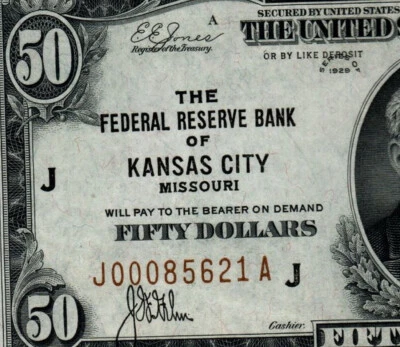 1929 $50 Federal Reserve Bank Note FR-1880-J Kansas City PCGS AU55PPQ (BBE) - Image 1 of 4