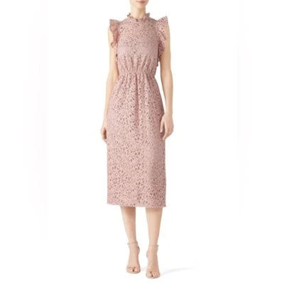 Vestido Kate Spade Flora de renda babado rosa midi gola redonda floral rendado tamanho 4 - Imagem 1 de 4