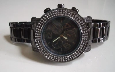 Men's stone black hematite finish hip hop fashion dress up watch - Image 1 of 4