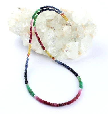 Rubin Saphir Smaragd Kette Edelsteinkette Facettierte Regenbogen halskette 46 cm - Bild 1 von 4