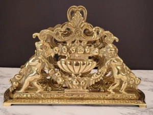 Ornate Brass Letter Mail Organizer Victorian W/ Cherubs Andrea by Sadek - Picture 1 of 13