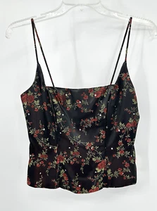 vintage 90s NEW NIKI LIVAS satin floral tank cami bustier floral y2k black S - Picture 1 of 7