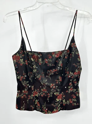 vintage 90s NEW NIKI LIVAS satin floral tank cami bustier floral y2k black S - Image 1 of 4