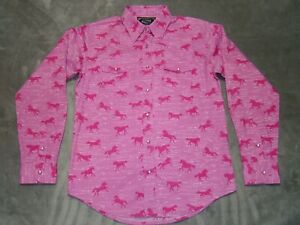 NWT Cowgirl Hardware Girls Size XL Pink Horses Bling Pearl Snap Western Shirt