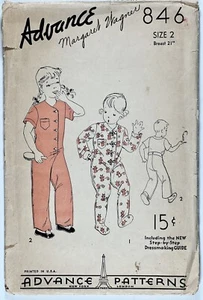 1930's Vintage Sewing Pattern Advance 846 Childs Romper or Pyjamas Size 2 - Picture 1 of 4