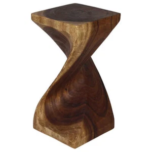 Single Twist Stool Accent Table 12 in SQ x 24 in H Walnut Oil - Picture 1 of 7