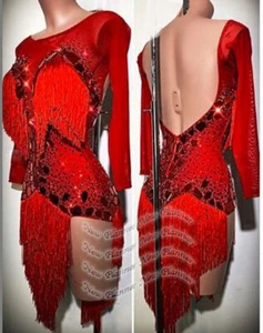 L2108 Mujer Competición Especialidad Latino/Ritmo Rumba Vestido UK 10 US 8 Rojo - Imagen 1 de 2