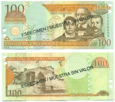 DOMINICAN REPUBLIC NOTE 100 PESOS ORO SPECIMEN 2002 P 171s UNC