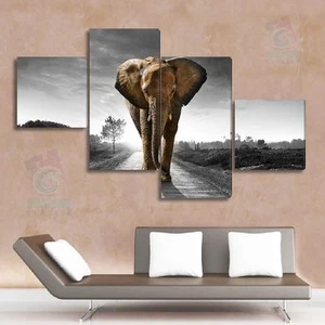 100x50cm- Kit 4 Gemälde Bedruckt Bild Stoff - Elefant EL10BW2-4T13590B - Foto 1 di 4