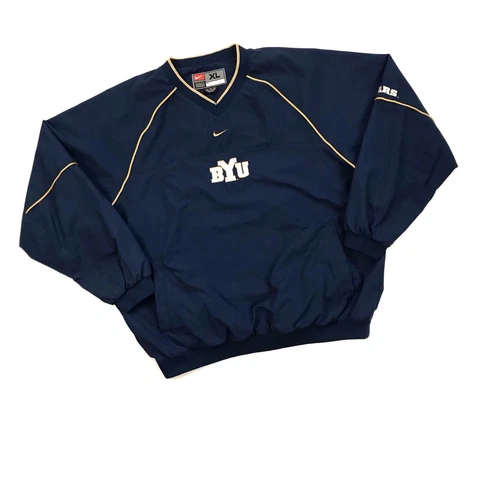VINTAGE NIKE BYU COUGARS WINDBREAKER 2XL XXL BLUE PULLOVER SWEATSHIRT BRIGHAM Cover