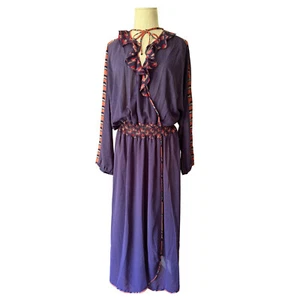 Vestido Blusa DIANE FREIS Vintage Georgette Imitación Envolvente Estampados Volantes Acentos O/S - Imagen 1 de 11