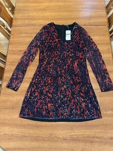 Vestido French Connection XL Lentejuelas Cuello en V Manga Larga Fiesta Cóctel Nuevo con Etiquetas - Imagen 1 de 7