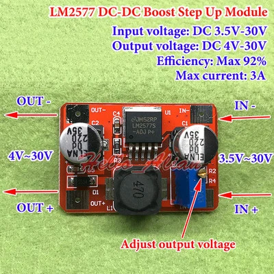 3A DC Boost Step Up Adjustable Converter 3.5V-30v to 4V-30v 5v 6v 12v 24v LM2577 - Image 1 of 4