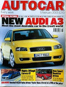 AUTOCAR MAGAZINE 05-FEB-03 - VW Golf R32, Nissan Skyline Coupe, Audi A3, Mazda 2 - Picture 1 of 2