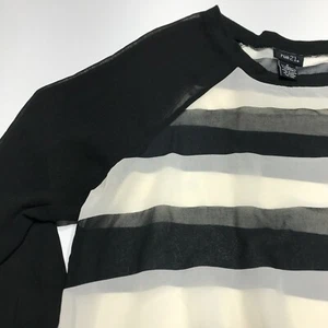 Rue 21 Top Womens Size S Black Beige Striped Sheer Raglan Blouse Long Sleeve - Picture 1 of 12