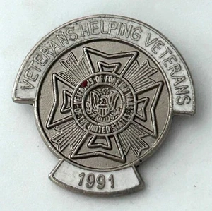 Vintage 1991 Veterans Helping Veterans Pin Military Badge Metal Lapel Pinback - Picture 1 of 3