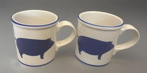 RARE Pair of 1982 Vintage INTERNATIONAL HOUSE Country Blue Pig Coffee Mugs - Picture 1 of 7