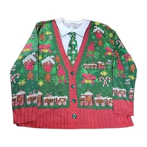 FAUX REAL Ugly Sweater Christmas Holiday-Themed Photorealistic Tshirt Men XL - Picture 1 of 7