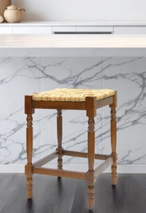 24" Natural And Brown Solid Wood Backless Counter Height Bar Chair - Picture 1 of 4