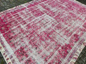 8x11 Large Vintage Handmade Pink Oversize Living Room Area Rug, 99"x133" - Picture 1 of 12