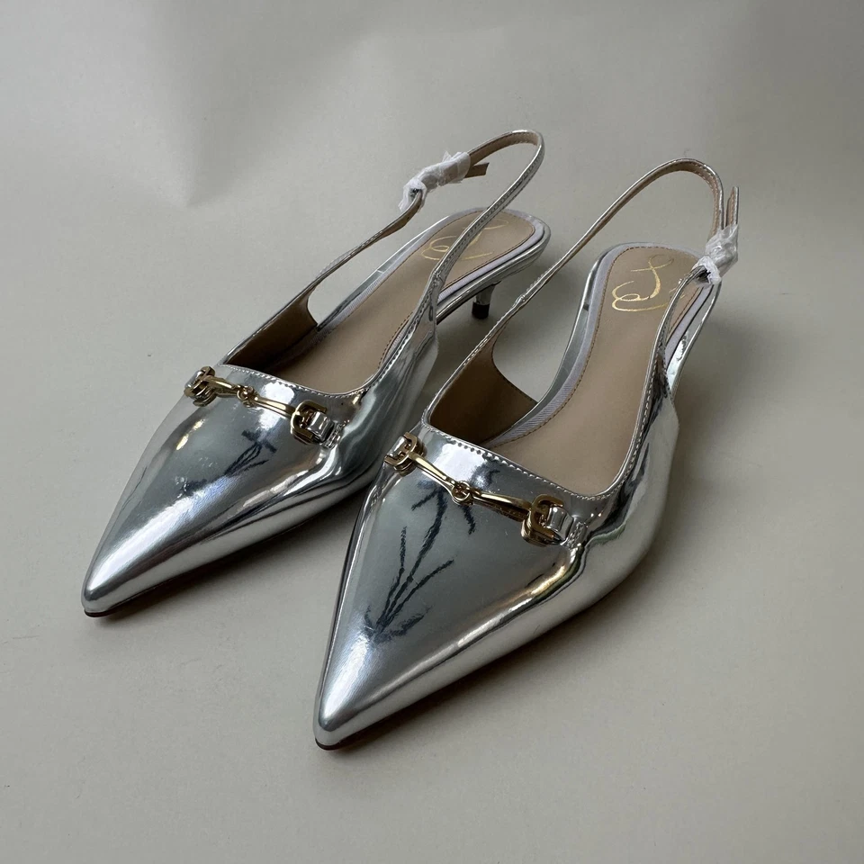 Sam Edelman Shoes Womens Size 6.5 Slingback Kitten Heel Loafer Metallic New - Image 1 of 4