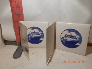 Pair of Holland America Line souvenir tiles-Shows MS Veendam & Maasdam - In box - Picture 1 of 1