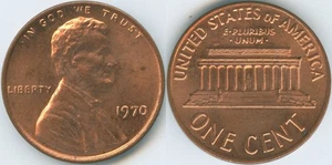 United States 1970 1 Cent Lincoln Memorial KM#201 Bronze - Picture 1 of 4