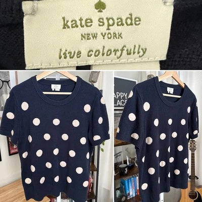 Kate Spade Women's Polka Dot Short Sleeve Crewneck Pullover Sweater XL Blue - Image 1 of 4