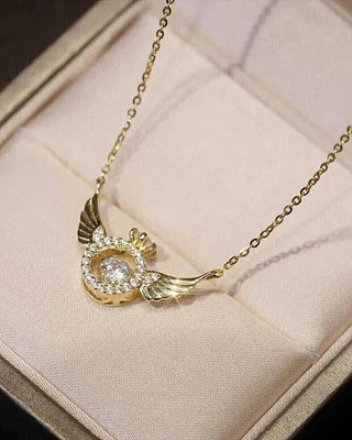 Angel Wings Pendant 2Ct Round Cut Diamond  14K Yellow Gold Plated - Image 1 of 4
