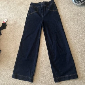 Pantalones de mezclilla Avec Les Filles para mujer tiro alto pierna ancha azul mezcla de algodón talla 28 preppy - Imagen 1 de 9