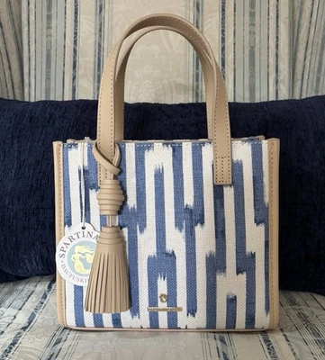 Spartina 449 沙丘挎包牡蛎巷全新带标签蓝色白色可拆卸斜挎包带 — 第 1/4 张图片