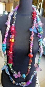 Handmade Fabric Necklace Fiber Art Beads Direct From Artist One Of A Kind - Picture 1 of 11