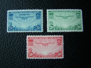 US AIR POST STAMPS 1935-1937 YEARS COMPLETE SET, SCOTT # C20-C22. OG., MNH. - Picture 1 of 1