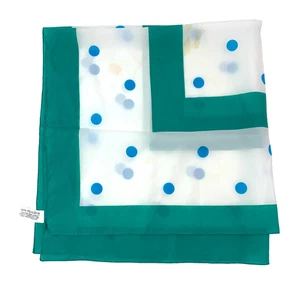 Vintage Glentex Italy Green Blue White Polka Dot Scarf 30.5" x 30.5" - Picture 1 of 11