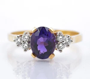 Feiner hochwertiger Verlobungsring 9 kt Gold natürlicher Amethyst & Diamant Vintage 1988 - Bild 1 von 10