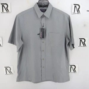 NUEVO CON ETIQUETAS Camisa de Vestir Para Hombre Roundtree & Yorke Talla L Grande Manga Corta Gris Lunares - Imagen 1 de 8