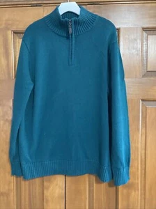 LLBean Herren 100% Baumwolle 1/4 Zip Grün Pullover Sweater Gr. Large L - Bild 1 von 4