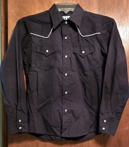 ELY CATTLEMEN Pearl Snap-on  Buttons Cowboy Black Shirt Boys Medium  - Picture 1 of 7