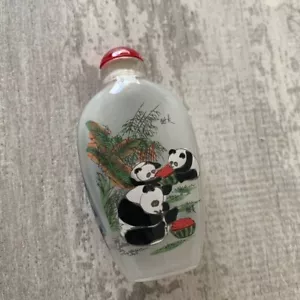Vintage Chinese Panda Glass Snuff Bottle with Stopper. Free Post π¦ - Picture 1 of 4