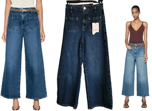 New Zara Mid-Blue Z1975 Wide-Leg Cropped High-waist Jeans 1889/151 Size 0/32 - Picture 1 of 7