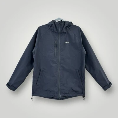 HUF Hooded Jacket Mens SMALL Black Long Sleeves Nylon Windbreaker - Image 1 of 4