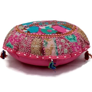 18 in Round Dog Pillow Pink Floor Cushion Patchwork Vintage Floor Pillow Case - Picture 1 of 7