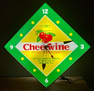 Cheerwine Soda Lighted Advertising Clock Free Shipping - Picture 1 of 3