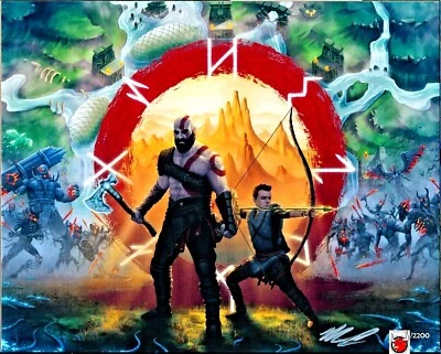 GOD of WAR w/KRATOS Bam Box Gamer Art Exclusive 8x10 print SIGNED by Matt Akin - Image 1 of 2