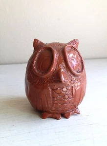 OOAK Art School Student Hand Built Pottery Owl Rust Glossy Animal Figurine - Picture 1 of 8