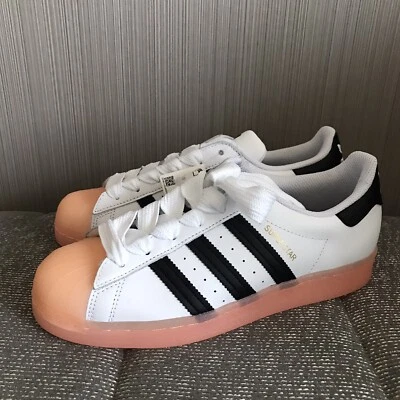 Adidas Superstar Women Originals Sneakers White Black Haze Coral Sz 7.5 New - Image 1 of 4
