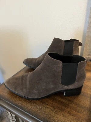 Botas Coach Femininas 10 B Suffolk Chelsea Marrom Camurça Taupe Couro Puxador - Imagem 1 de 4