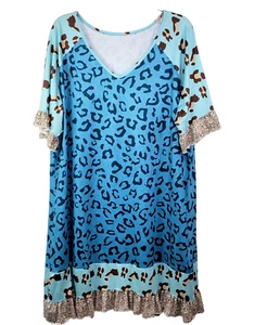 Smock Dress Plus Sz 3XL Emery Rose Leopard Print Flounce Sleeves Ruffle Hem - Picture 1 of 6