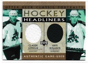 Claude Lemieux Krys Kolanos 2002-03 Upper Deck Classic Portraits Headliners Jers